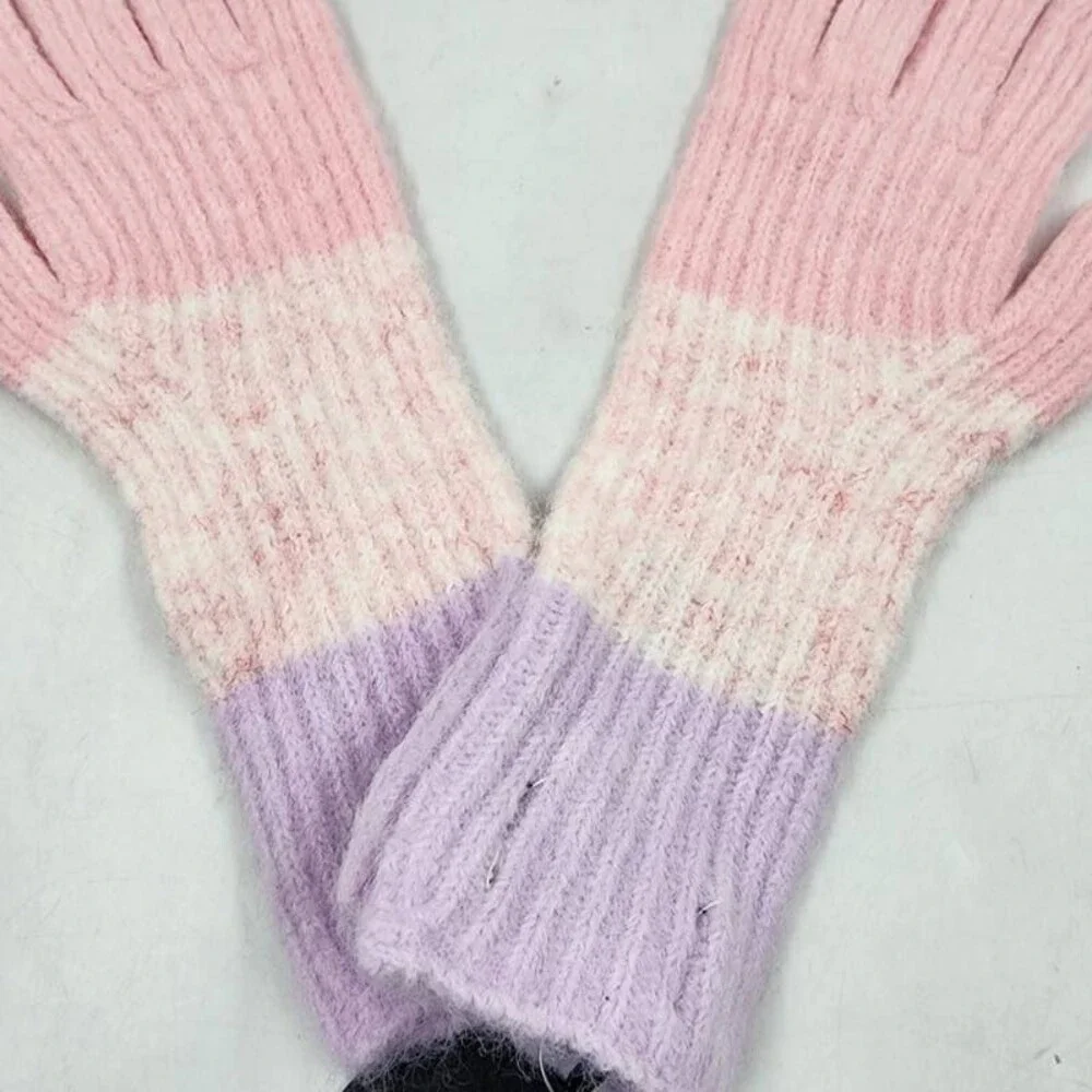 Jocelyn Color Block Ribbed Wool Blend Gloves Women's One Size Pink Multi Pull On